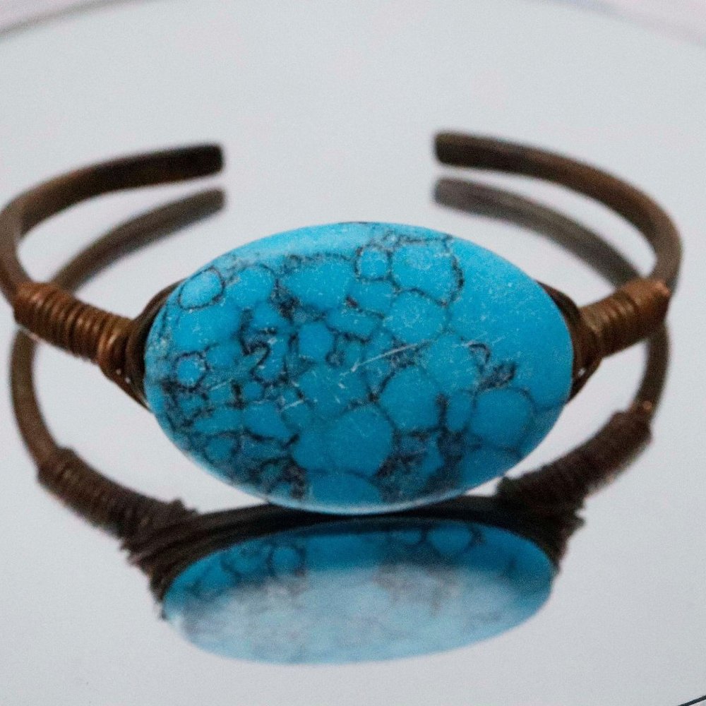 Faux Turquoise Copper Handtool Statement Bracelet